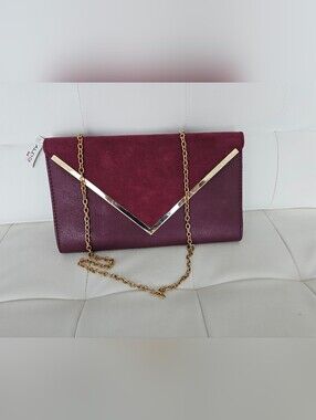 Aldo Burgundy Women's Envelope Clutch with Gold Chain